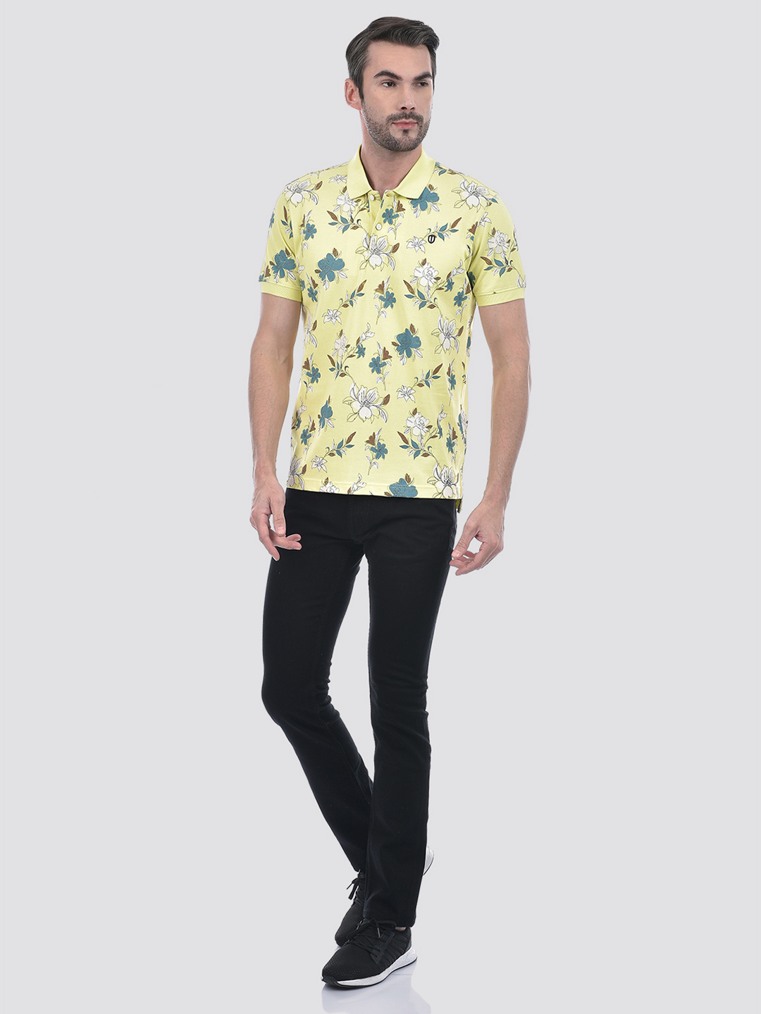 Numero Uno Men Floral Print Yellow T-Shirt